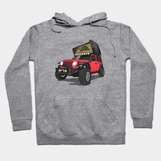 Jeep Wrangler Camp Time - Salmon Red Jeep Hoodie by 4x4 Sketch